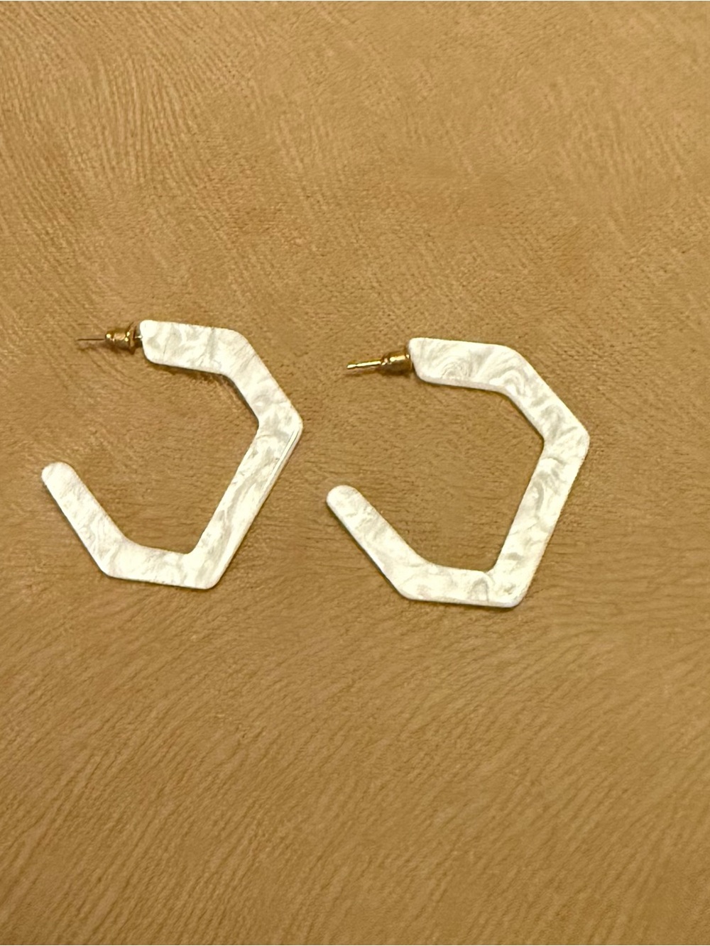White Marbled Hexagon Hoop Earrings - Women Jewelry